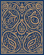 Ornate Floral Scrollwork Indigo Rug - Cutout View