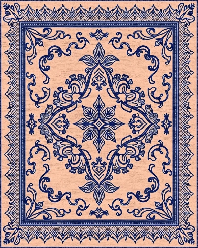 Ornate Floral Scrollwork Patterned Rug - Cutout View