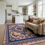 Ornate Floral Scrollwork Patterned Rug Living Room View