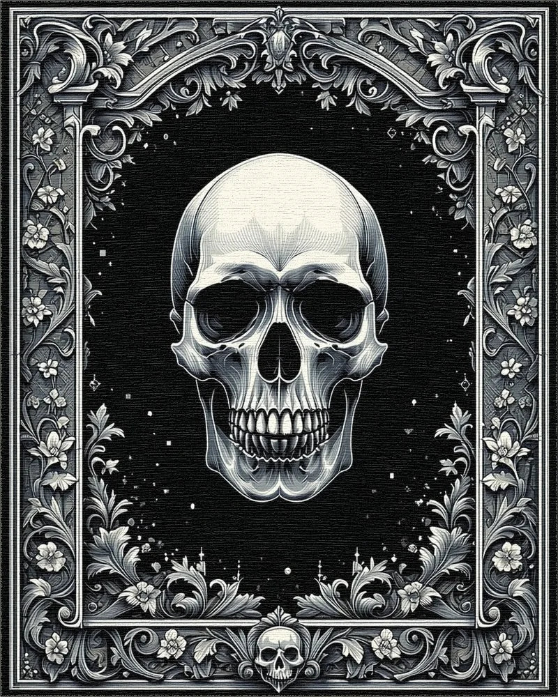 Ornate Floral Skull Gothic Rug - Cutout View