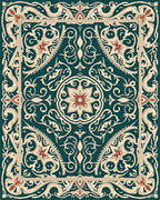 Ornate Floral Swirl Border Design Rug - Cutout View