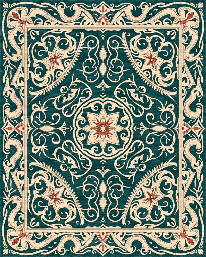 Ornate Floral Swirl Border Design Rug - Cutout View