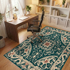 Ornate Floral Swirl Border Design Rug Office View