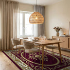 Ornate Floral Swirl Detailed Rug - Dining Room View