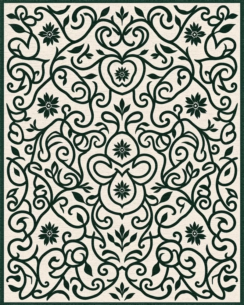 Ornate Floral Swirls Pattern Rug - Cutout View