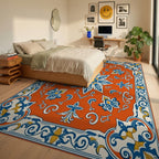 Ornate Floral Tile Pattern Rug Bedroom View