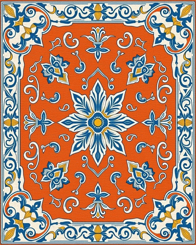 Ornate Floral Tile Pattern Rug - Cutout View