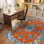 Ornate Floral Tile Pattern Rug Office View