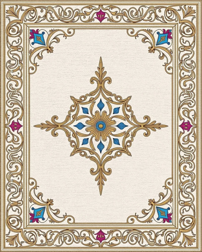 Ornate Gold Floral Centerpiece Rug - Cutout View
