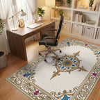 Ornate Gold Floral Centerpiece Rug Office View