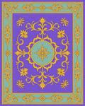 Ornate Gold Floral Medallion Purple Rug - Cutout View