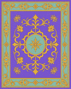 Ornate Gold Floral Medallion Purple Rug - Cutout View