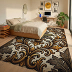 Ornate Gold Leaf Acanthus Scroll Rug Bedroom View