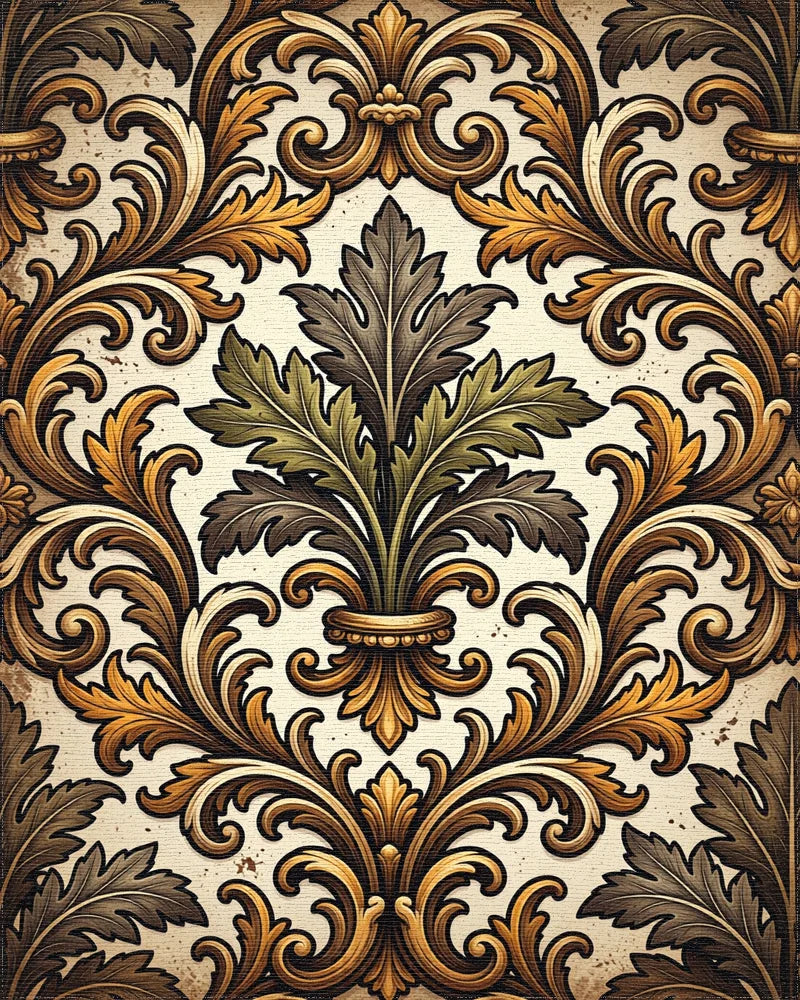 Ornate Gold Leaf Acanthus Scroll Rug - Cutout View