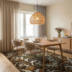 Ornate Gold Leaf Acanthus Scroll Rug Dining Room View