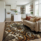 Ornate Gold Leaf Acanthus Scroll Rug Living Room View