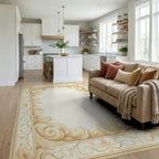 Ornate Gold Scroll Border Rug - Living Room View