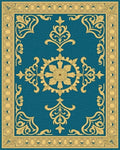 Ornate Golden Teal Scrollwork Rug - Cutout View