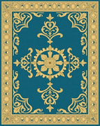 Ornate Golden Teal Scrollwork Rug - Cutout View