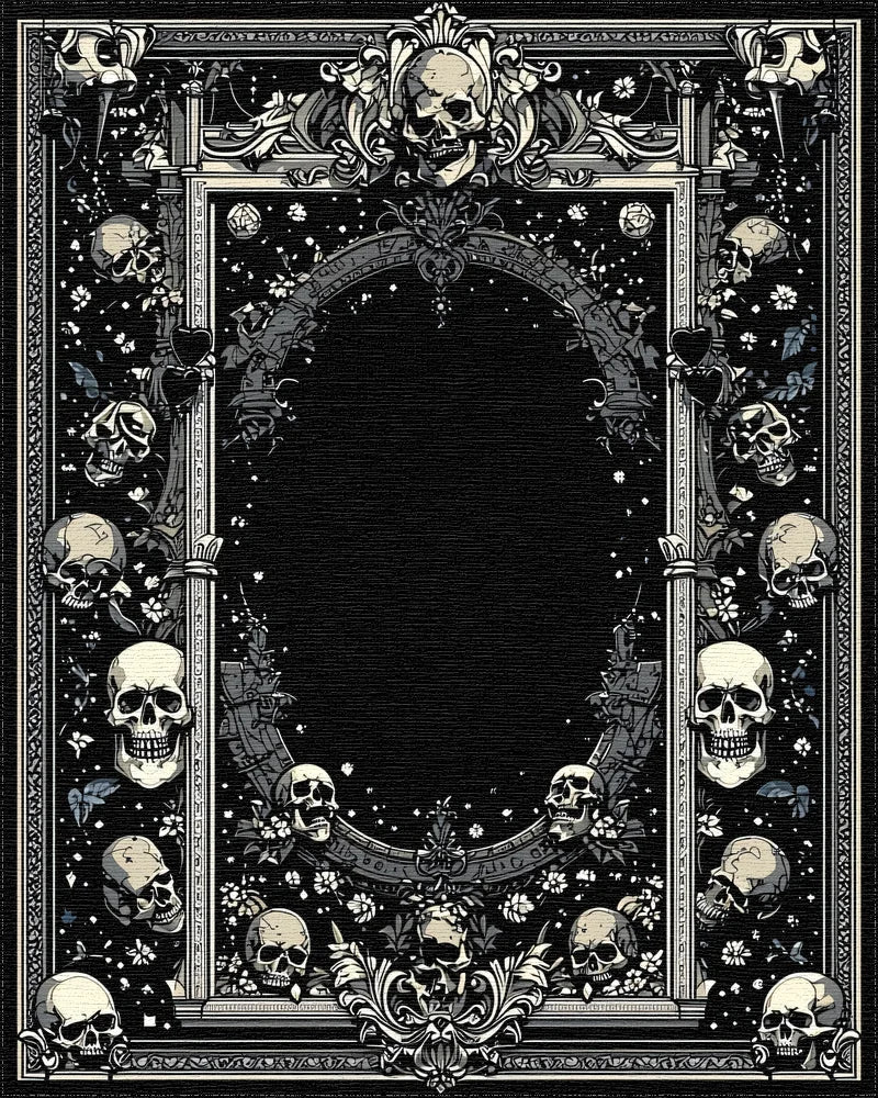 Ornate Gothic Skull Frame Rug - Cutout View