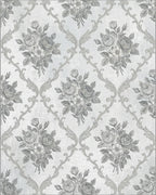 Ornate Gray Floral Damask Rug - Cutout View