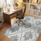 Ornate Gray Floral Damask Rug Office View