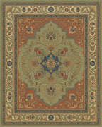 Ornate Green Floral Medallion Rug - Cutout View
