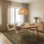 Ornate Green Floral Medallion Rug Dining Room View