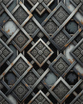 Ornate Interlocking Gray Square Medallions Rug - Cutout View