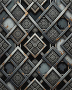 Ornate Interlocking Gray Square Medallions Rug - Cutout View