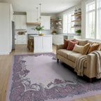 Ornate Lavender Floral Scrollwork Rug Living Room View