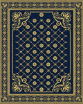 Ornate Navy Golden Fleur-de-lis Rug - Cutout View