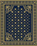 Ornate Navy Golden Fleur-de-lis Rug - Cutout View