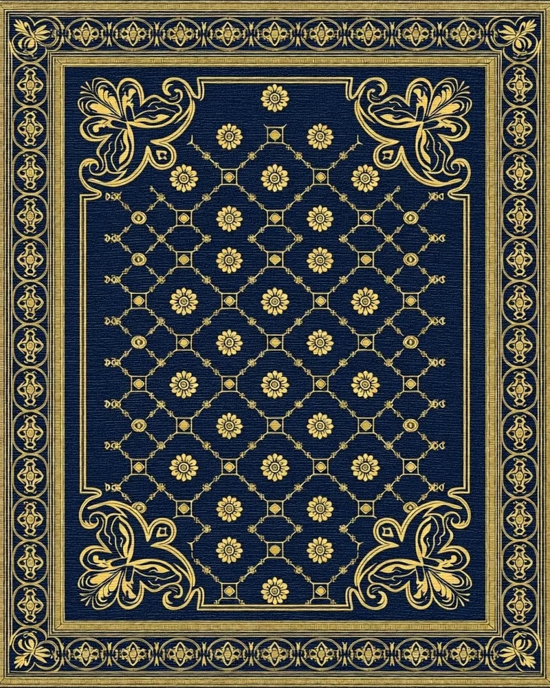 Ornate Navy Golden Fleur-de-lis Rug - Cutout View