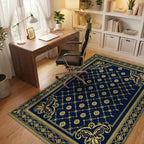 Ornate Navy Golden Fleur-de-lis Rug - Office View