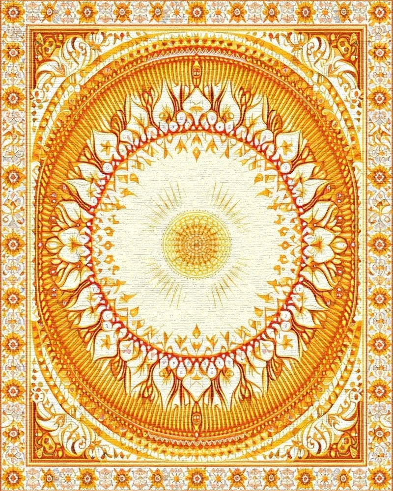 Ornate Orange Mandala Floral Rug - Cutout View