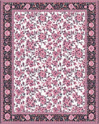 Ornate Pink Floral Black Border Rug - Cutout View