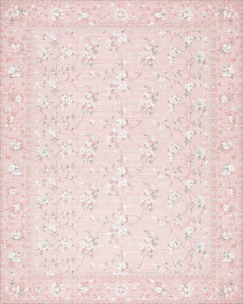 Ornate Pink Floral Garden Rug - Cutout View