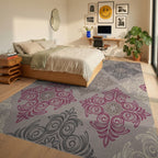 Ornate Pink Gray Cream Medallion Rug Bedroom View