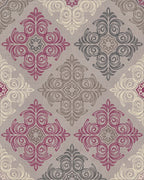Ornate Pink Gray Cream Medallion Rug - Cutout View