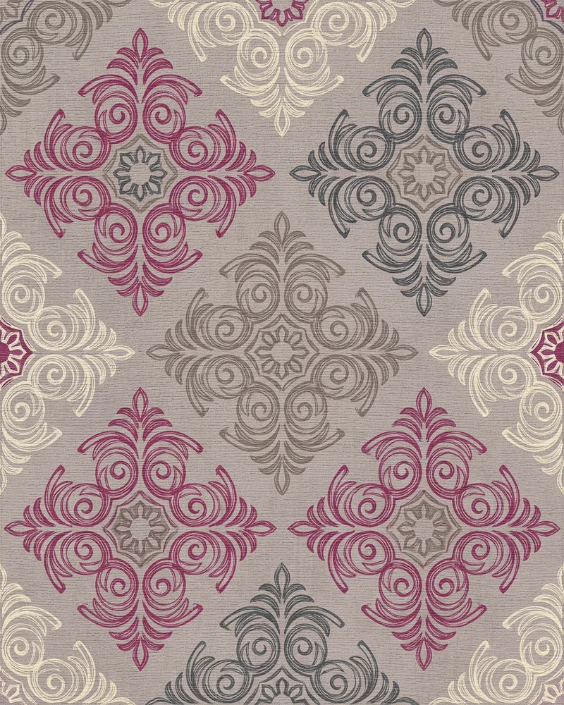 Ornate Pink Gray Cream Medallion Rug - Cutout View