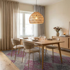 Ornate Pink Gray Cream Medallion Rug Dining Room View
