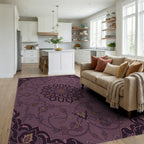 Ornate Plum Floral Medallion Tapestry Rug Living Room View