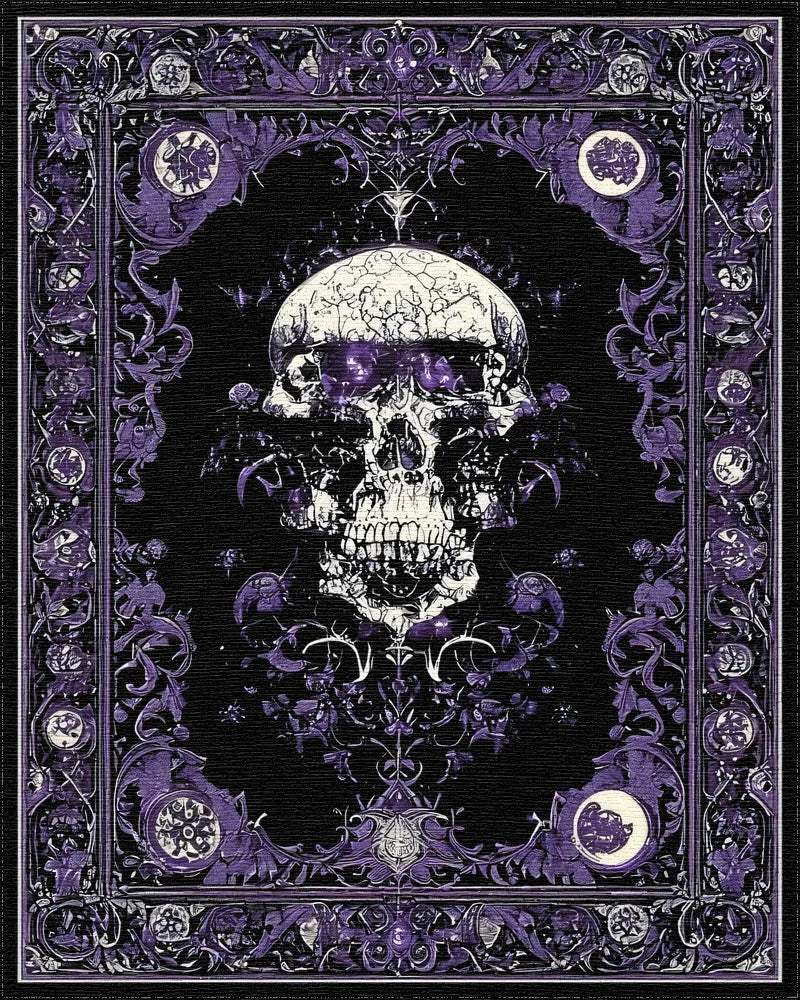 Ornate Purple Skull Gothic Rug - Cutout View