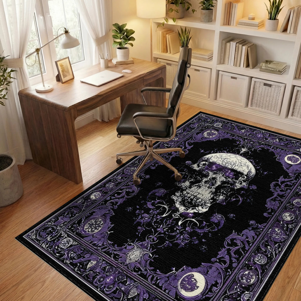 Ornate Purple Skull Gothic Rug - Office View