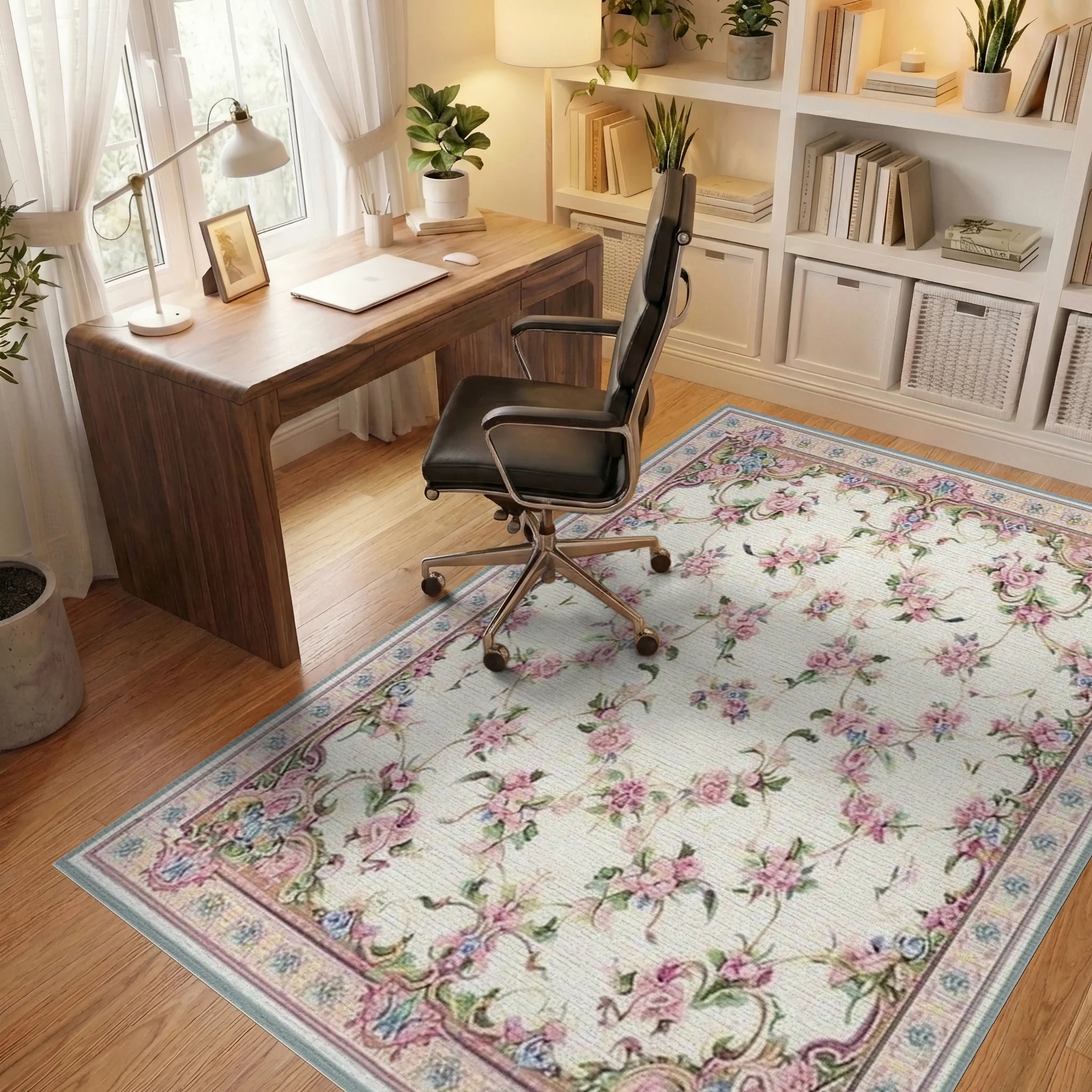 Ornate Rosa Garland Scatter Rug - Office View