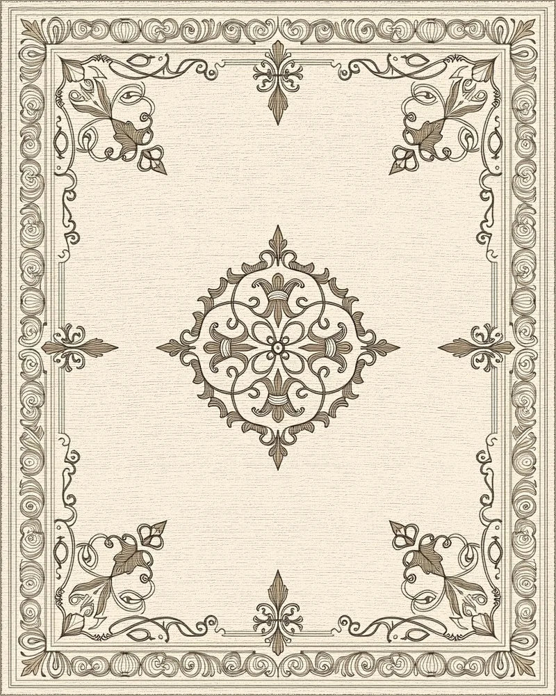 Ornate Scrollwork and Floral Medallion Design Rug - Cutout View