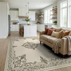 Ornate Scrollwork and Floral Medallion Design Rug Living Room View