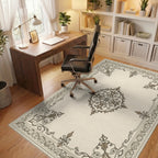 Ornate Scrollwork and Floral Medallion Design Rug Office View