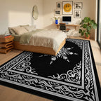 Ornate Snowflake Star Border Design Rug Bedroom View